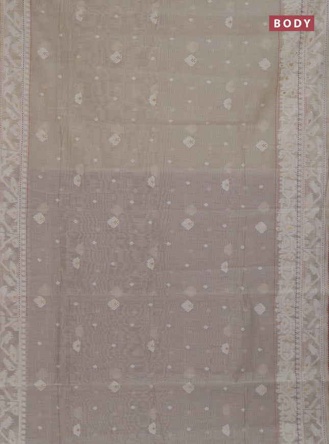 Chanderi silk cotton saree cream and purple with thread & zari woven buttas and jamdhani kantha stitch work border