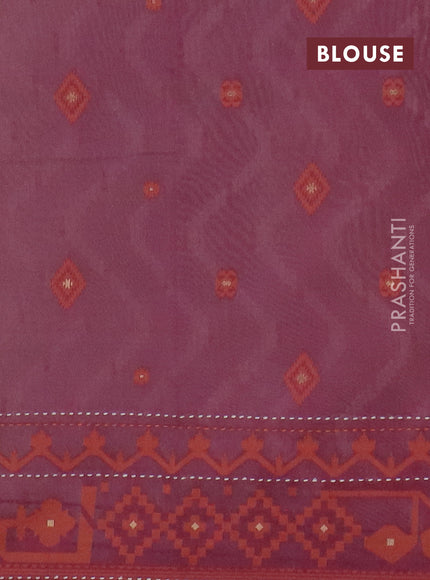 Chanderi silk cotton saree cream and purple with thread & zari woven buttas and jamdhani kantha stitch work border