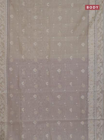 Chanderi silk cotton saree cream and lavender with thread & zari woven buttas and jamdhani kantha stitch work border