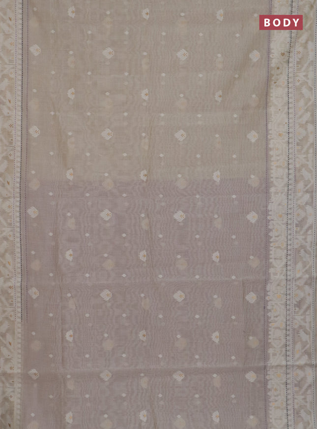 Chanderi silk cotton saree cream and lavender with thread & zari woven buttas and jamdhani kantha stitch work border