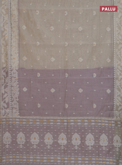 Chanderi silk cotton saree cream and lavender with thread & zari woven buttas and jamdhani kantha stitch work border