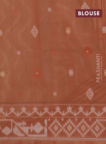 Chanderi silk cotton saree cream and rust shade with thread & zari woven buttas and jamdhani kantha stitch work border