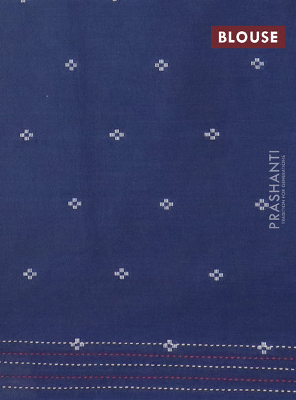 Chanderi silk cotton saree cream and navy blue with thread & zari woven buttas and jamdhani kantha stitch work border