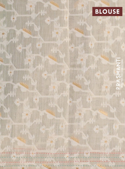 Chanderi silk cotton saree teal shade and cream with thread & zari woven buttas and jamdhani kantha stitch work border