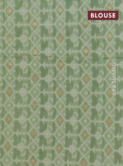 Chanderi silk cotton saree pastel green and cream with thread & zari woven buttas and jamdhani kantha stitch work border