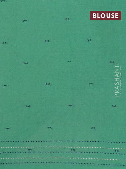 Chanderi silk cotton saree cream and teal green with thread & zari woven buttas and jamdhani kantha stitch work border