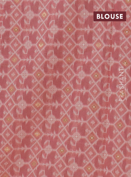 Chanderi silk cotton saree dark peach and cream with thread & zari woven buttas and jamdhani kantha stitch work border