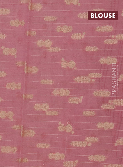 Chanderi silk cotton saree cream and mauve pink with thread & zari woven buttas and jamdhani kantha stitch work border