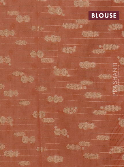 Chanderi silk cotton saree cream and rust shade with thread & zari woven buttas and jamdhani kantha stitch work border