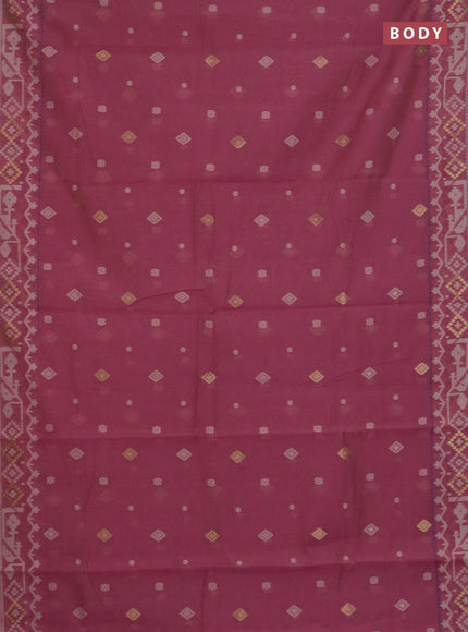 Chanderi silk cotton saree mauve pink and blue shade with thread & zari woven buttas and jamdhani kantha stitch work border