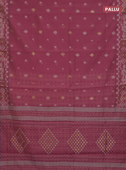 Chanderi silk cotton saree mauve pink and blue shade with thread & zari woven buttas and jamdhani kantha stitch work border