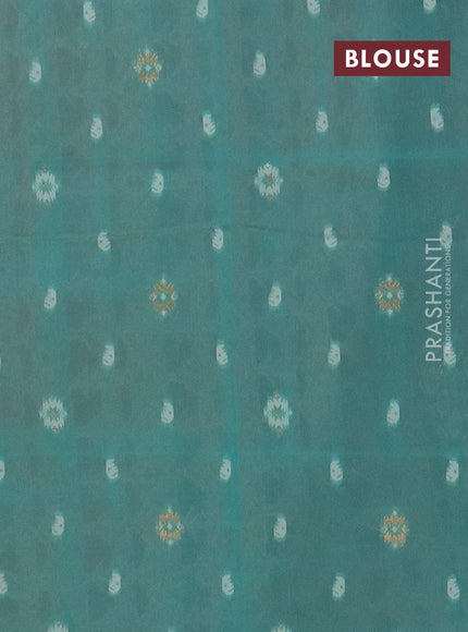 Chanderi silk cotton saree dark peach and teal green with thread & zari woven buttas and jamdhani kantha stitch work border