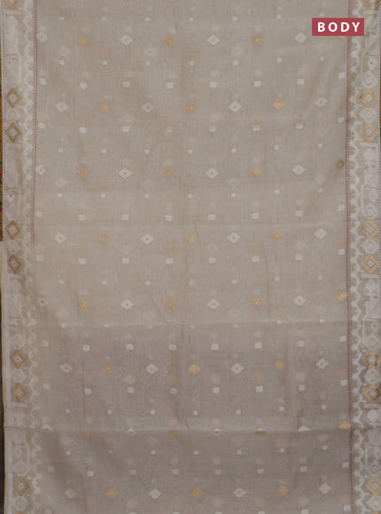 Chanderi silk cotton saree cream and mustard yellow with thread & zari woven buttas and jamdhani kantha stitch work border