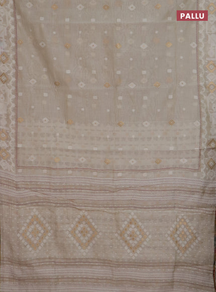 Chanderi silk cotton saree cream and mustard yellow with thread & zari woven buttas and jamdhani kantha stitch work border