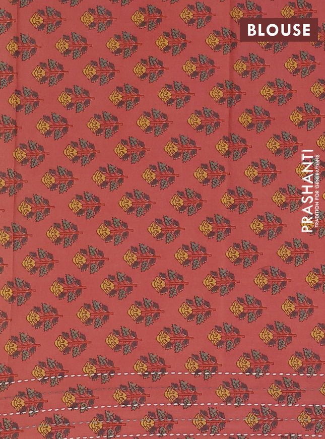 Chanderi silk cotton saree cream and maroon shade with thread & zari woven buttas and jamdhani kantha stitch work border
