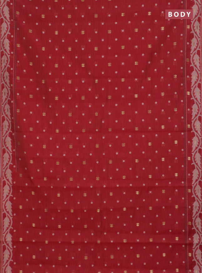 Chanderi silk cotton saree maroon and cream with thread & zari woven buttas and jamdhani kantha stitch work border