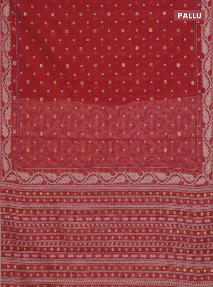 Chanderi silk cotton saree maroon and cream with thread & zari woven buttas and jamdhani kantha stitch work border