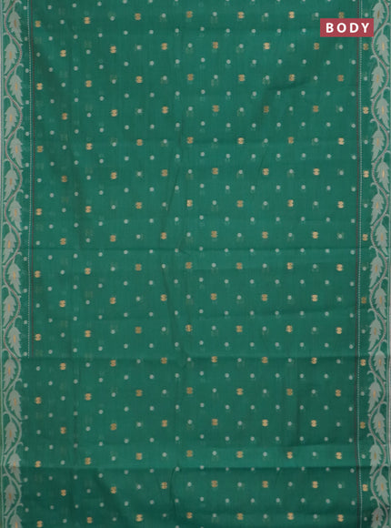 Chanderi silk cotton saree green shade and cream with thread & zari woven buttas and jamdhani kantha stitch work border
