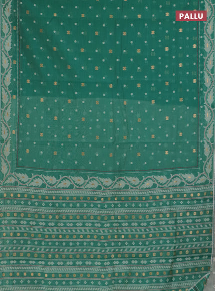 Chanderi silk cotton saree green shade and cream with thread & zari woven buttas and jamdhani kantha stitch work border