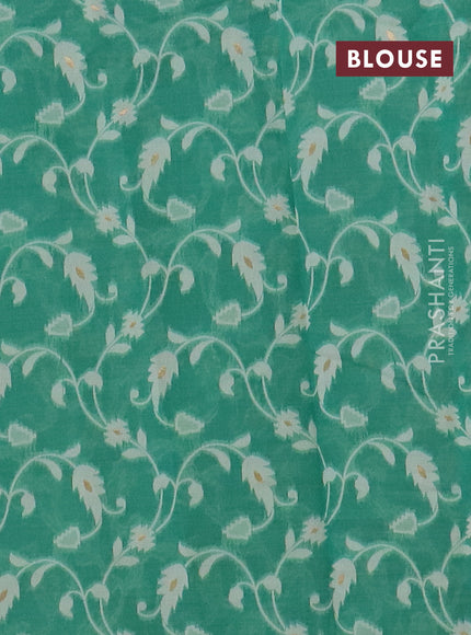 Chanderi silk cotton saree green shade and cream with thread & zari woven buttas and jamdhani kantha stitch work border