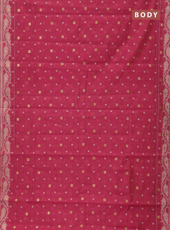 Chanderi silk cotton saree pink and cream with thread & zari woven buttas and jamdhani kantha stitch work border