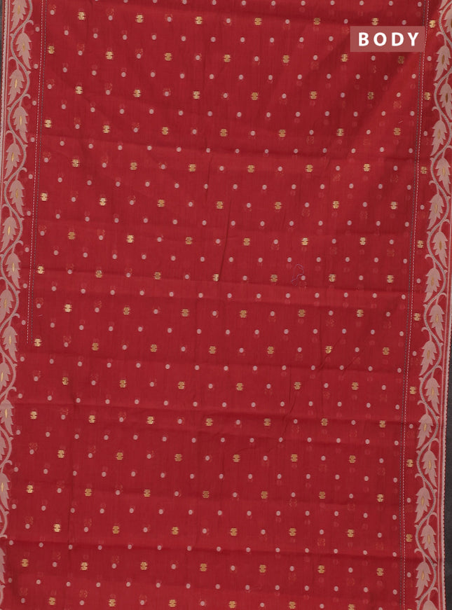 Chanderi silk cotton saree maroon and cream with thread & zari woven buttas and jamdhani kantha stitch work border
