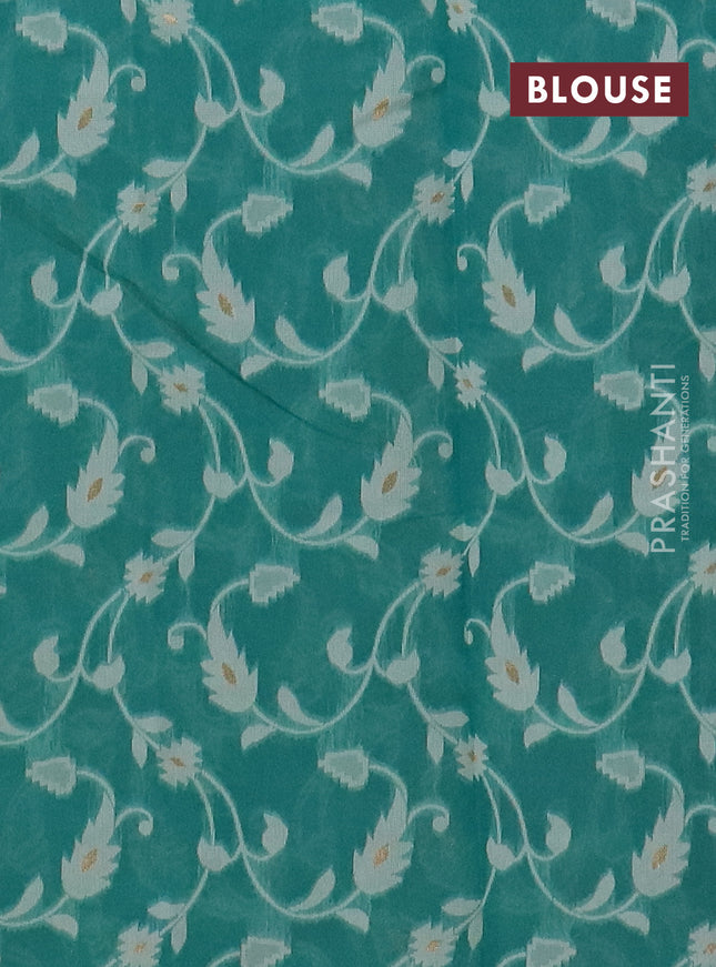 Chanderi silk cotton saree teal green shade and cream with thread & zari woven buttas and jamdhani kantha stitch work border