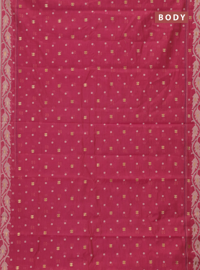 Chanderi silk cotton saree pink and cream with thread & zari woven buttas and jamdhani kantha stitch work border