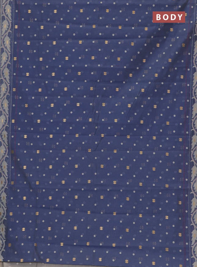 Chanderi silk cotton saree bluish grey and cream with thread & zari woven buttas and jamdhani kantha stitch work border