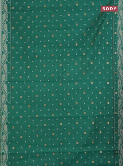 Chanderi silk cotton saree green shade and cream with thread & zari woven buttas and jamdhani kantha stitch work border
