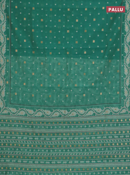 Chanderi silk cotton saree green shade and cream with thread & zari woven buttas and jamdhani kantha stitch work border