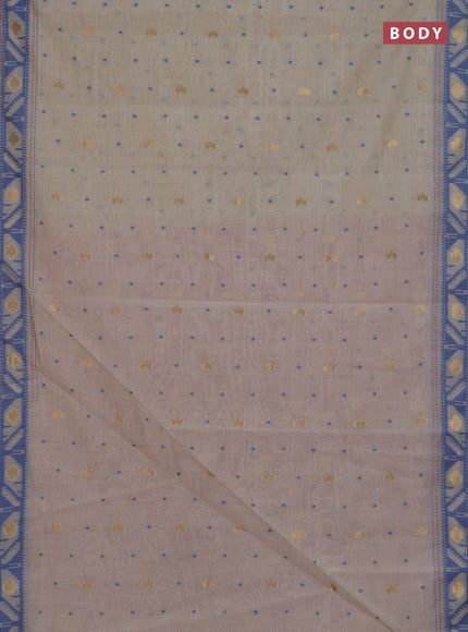 Chanderi silk cotton saree cream and pink with allover thread & zari woven buttas and jamdhani kantha stitch work border