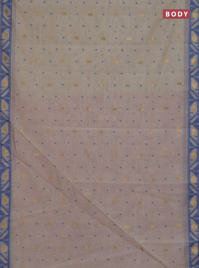 Chanderi silk cotton saree cream and pink with allover thread & zari woven buttas and jamdhani kantha stitch work border