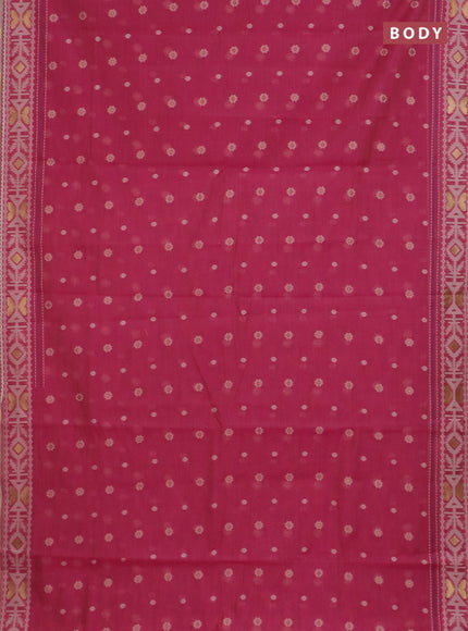 Chanderi silk cotton saree pink and cream with allover thread & zari woven buttas and jamdhani kantha stitch work border