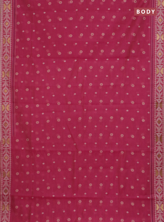 Chanderi silk cotton saree pink and cream with allover thread & zari woven buttas and jamdhani kantha stitch work border
