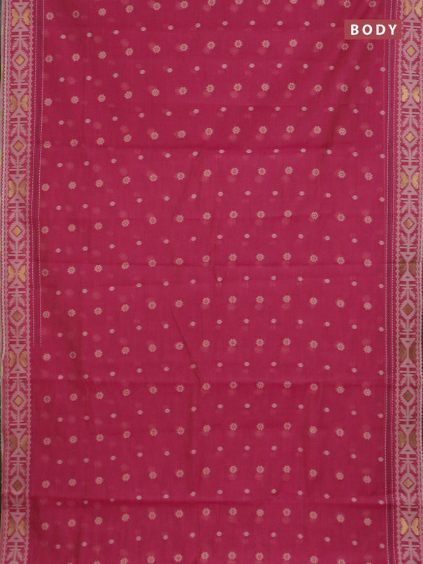 Chanderi silk cotton saree pink and cream with allover thread & zari woven buttas and jamdhani kantha stitch work border