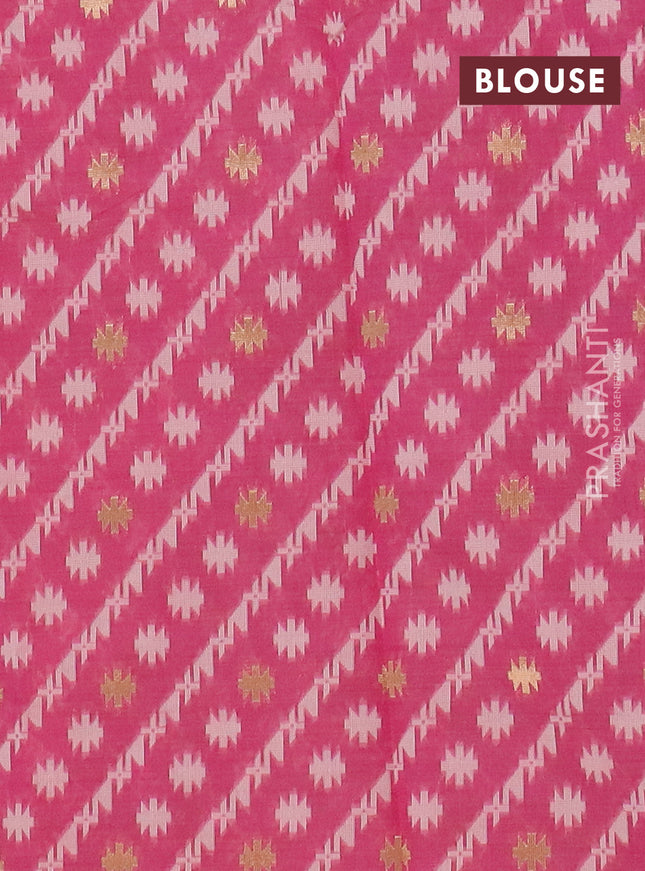 Chanderi silk cotton saree pink and cream with allover thread & zari woven buttas and jamdhani kantha stitch work border
