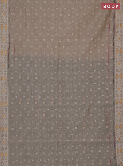 Chanderi silk cotton saree cream and green with allover thread & zari woven buttas and jamdhani kantha stitch work border