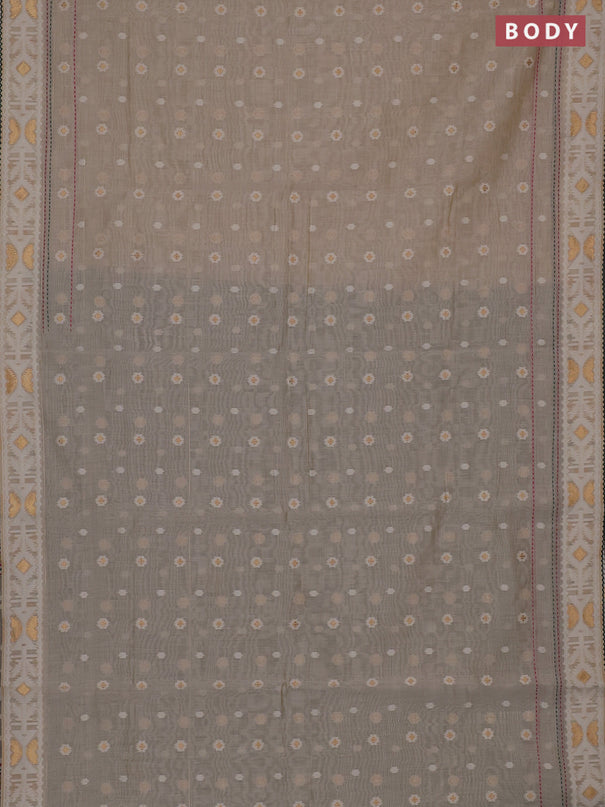 Chanderi silk cotton saree cream and green with allover thread & zari woven buttas and jamdhani kantha stitch work border