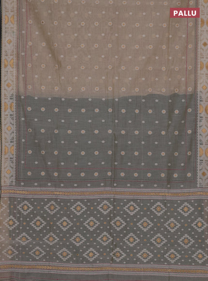 Chanderi silk cotton saree cream and green with allover thread & zari woven buttas and jamdhani kantha stitch work border