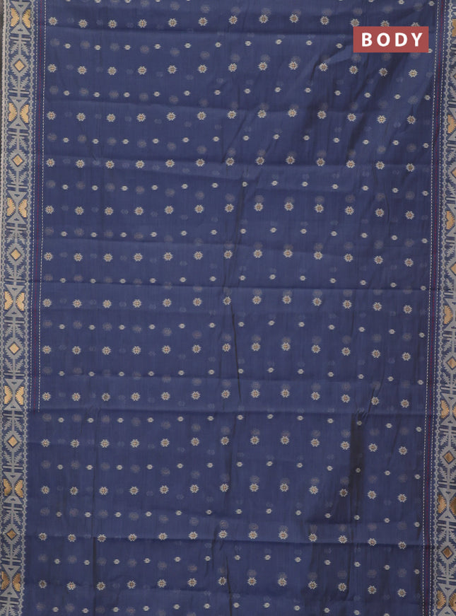 Chanderi silk cotton saree grey and cream with allover thread & zari woven buttas and jamdhani kantha stitch work border