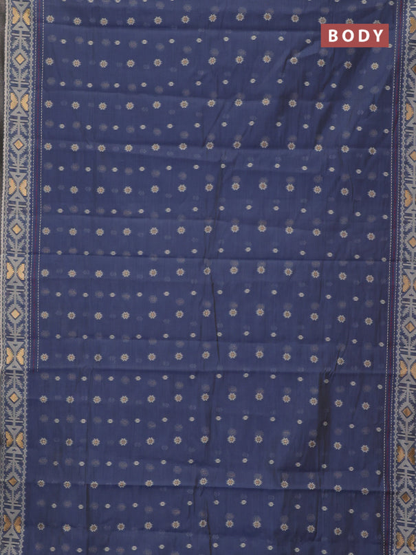 Chanderi silk cotton saree grey and cream with allover thread & zari woven buttas and jamdhani kantha stitch work border