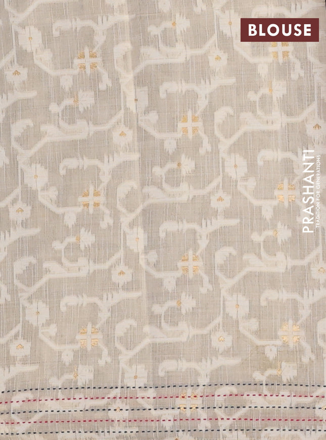 Chanderi silk cotton saree grey and cream with allover thread & zari woven buttas and jamdhani kantha stitch work border