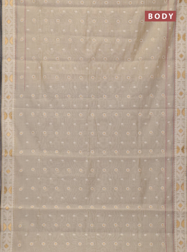 Chanderi silk cotton saree cream and grey with allover thread & zari woven buttas and jamdhani kantha stitch work border