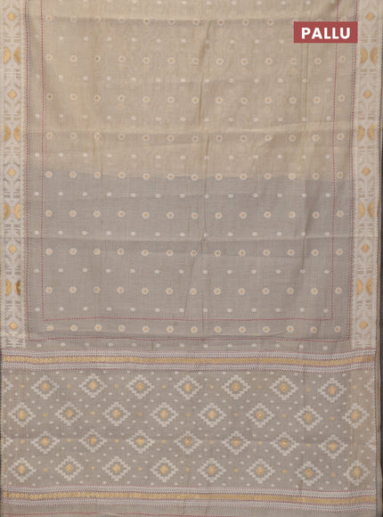 Chanderi silk cotton saree cream and grey with allover thread & zari woven buttas and jamdhani kantha stitch work border