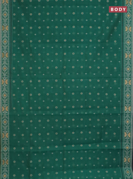 Chanderi silk cotton saree green shade and cream with allover thread & zari woven buttas and jamdhani kantha stitch work border