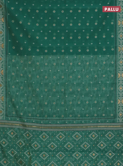 Chanderi silk cotton saree green shade and cream with allover thread & zari woven buttas and jamdhani kantha stitch work border
