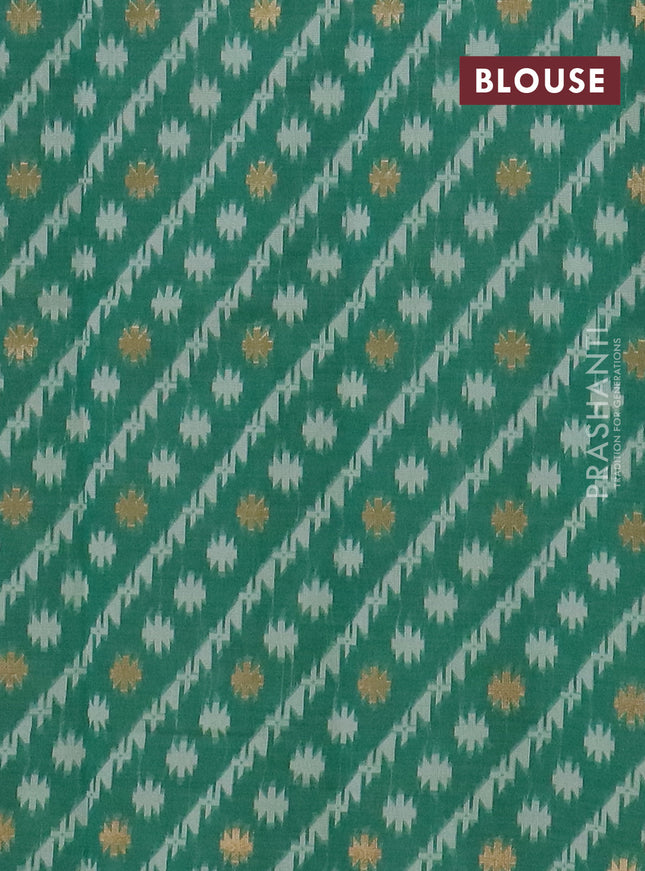 Chanderi silk cotton saree green shade and cream with allover thread & zari woven buttas and jamdhani kantha stitch work border