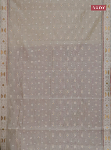 Chanderi silk cotton saree cream and maroon with allover thread & zari woven buttas and jamdhani kantha stitch work border