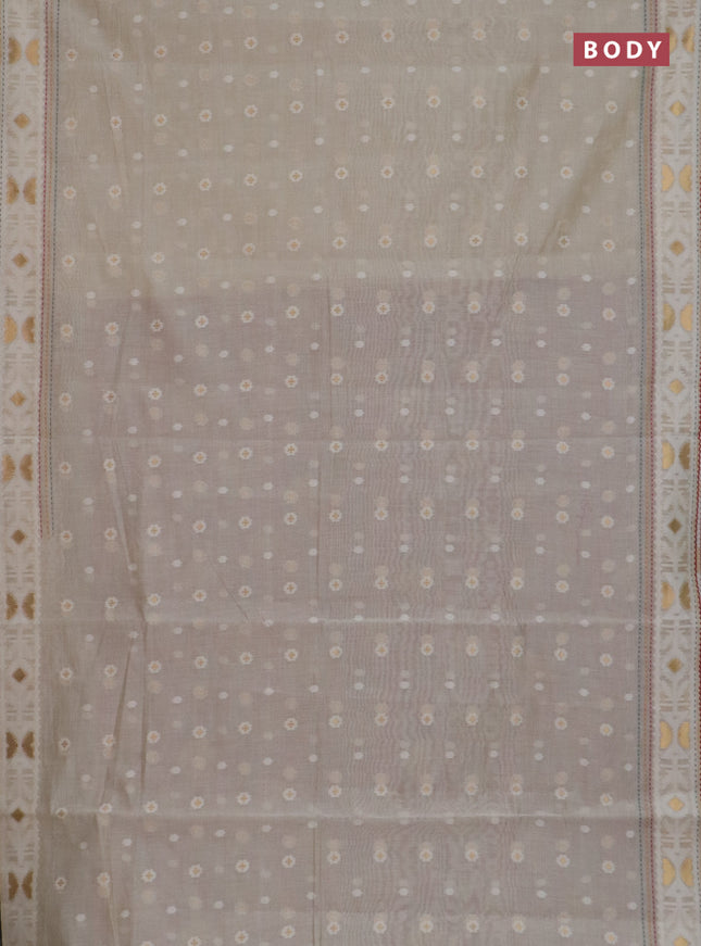 Chanderi silk cotton saree cream and maroon with allover thread & zari woven buttas and jamdhani kantha stitch work border